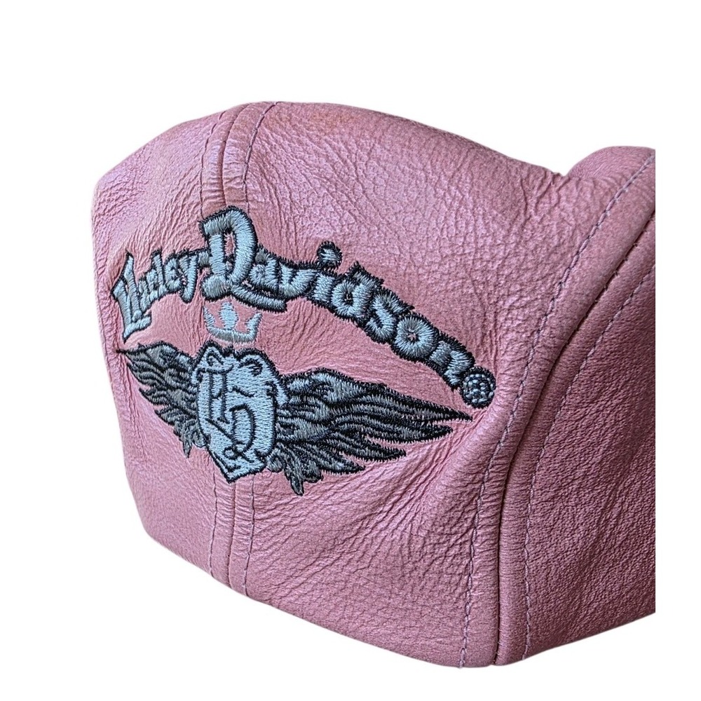 Harley-Davidson Pink Leather Hat Cap Fedora Embroidered Winged Crest Logo Small